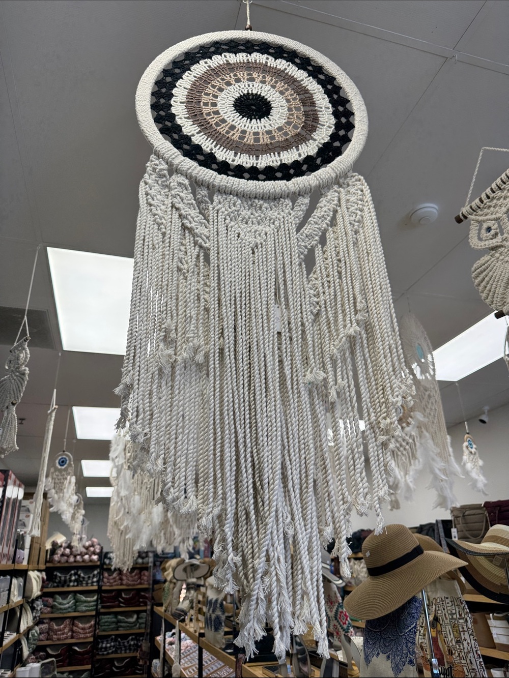 Handmade White Macramé Wall Hanging with Neutral Mandala